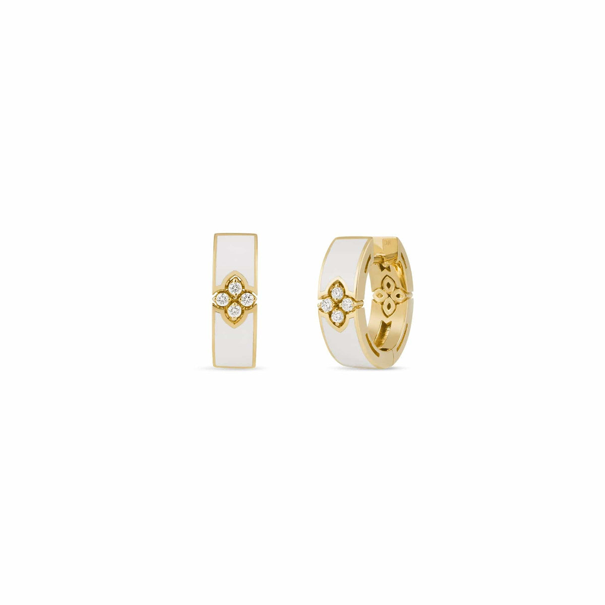 Roberto Coin 18K Yellow Gold Love in Verona Diamond and White Enamel Hoops
