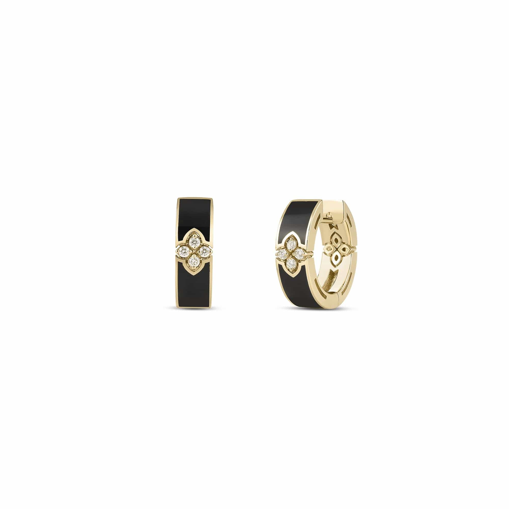 Roberto Coin 18K Yellow Gold Love in Verona Diamond and Black Enamel Hoops