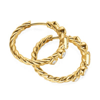 Petite Modern Renaissance® Hoop Earrings 18K Yellow Gold with Diamonds, 21mm