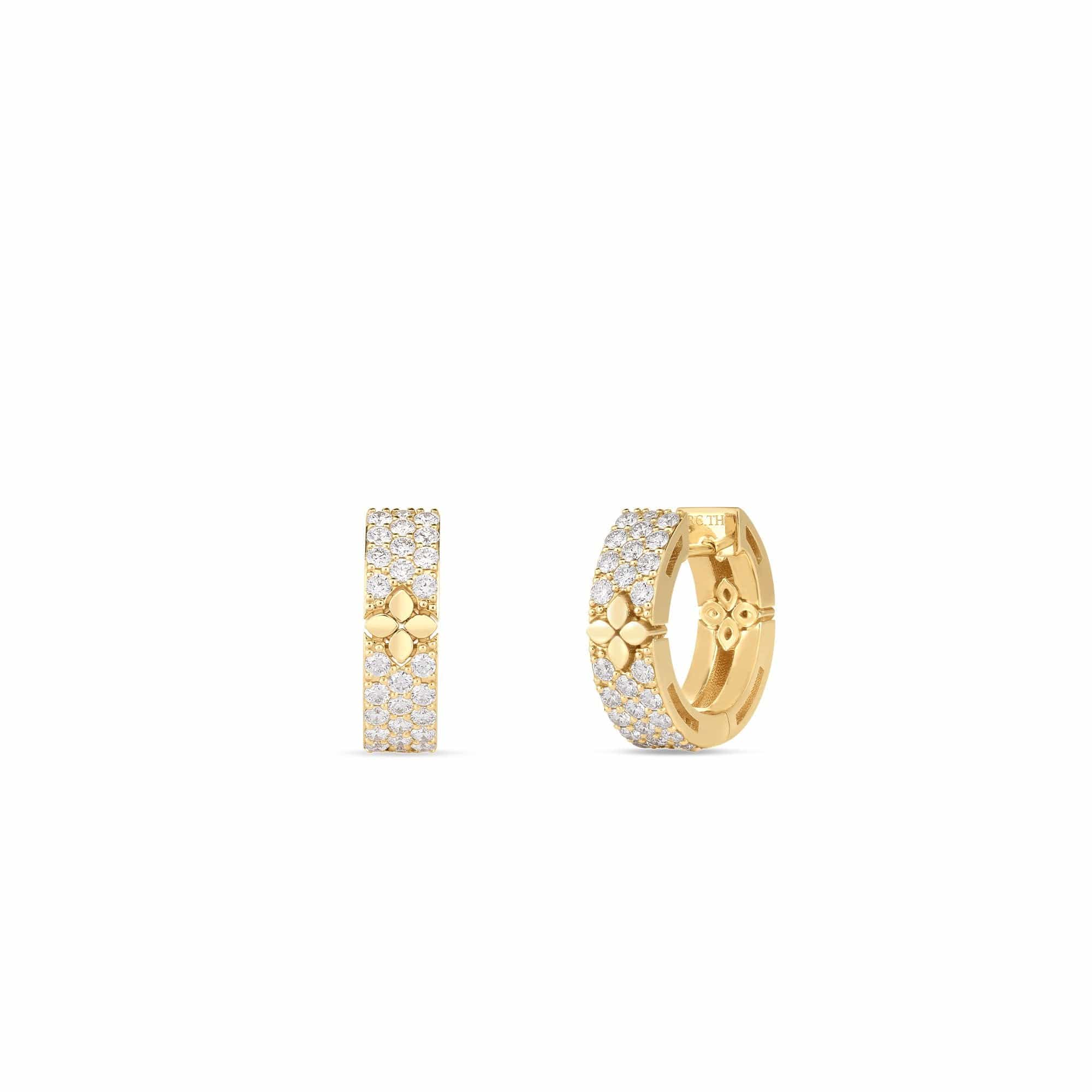 Roberto Coin 18K Yellow Gold Pave Diamond Love In Verona Hoop Earrings