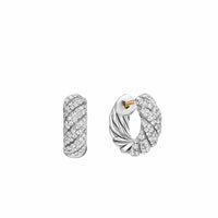 Sculpted Cable Hoop Earrings Sterling Silver with Diamonds, 14.4mm