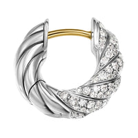 Sculpted Cable Hoop Earrings Sterling Silver with Diamonds, 14.4mm