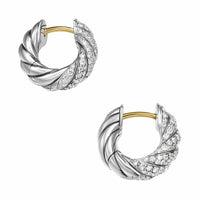 Sculpted Cable Hoop Earrings Sterling Silver with Diamonds, 14.4mm