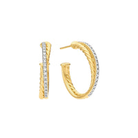 Crossover Hoop Earrings 18K Yellow Gold with Diamonds, 26.5mm