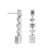 18K White Gold Emerald and Asscher Cut Diamond Drop Earrings