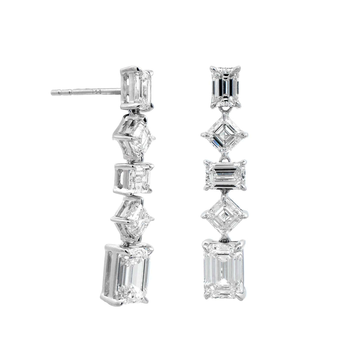 18K White Gold Emerald and Asscher Cut Diamond Drop Earrings