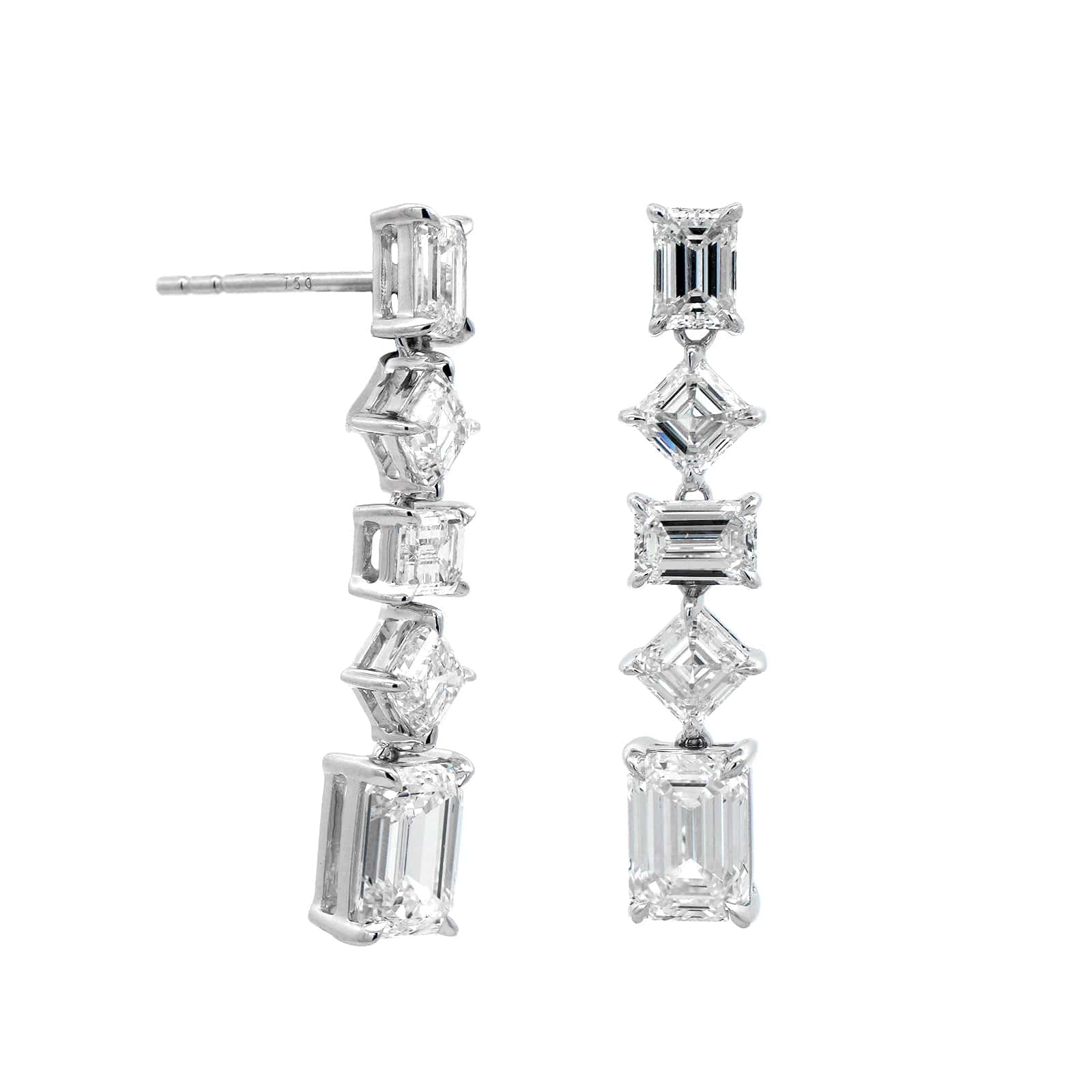 18K White Gold Emerald and Asscher Cut Diamond Drop Earrings
