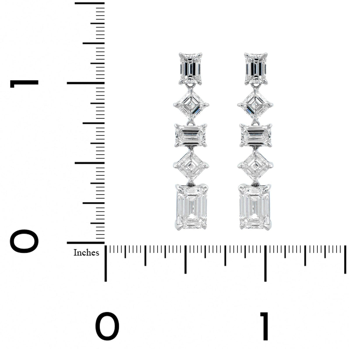18K White Gold Emerald and Asscher Cut Diamond Drop Earrings