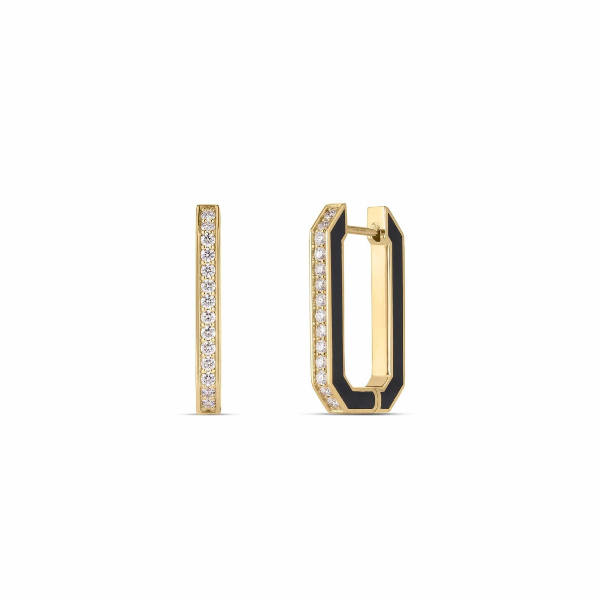 Roberto Coin 18K Yellow Gold Diamond and Black Ceramic Square Hoops