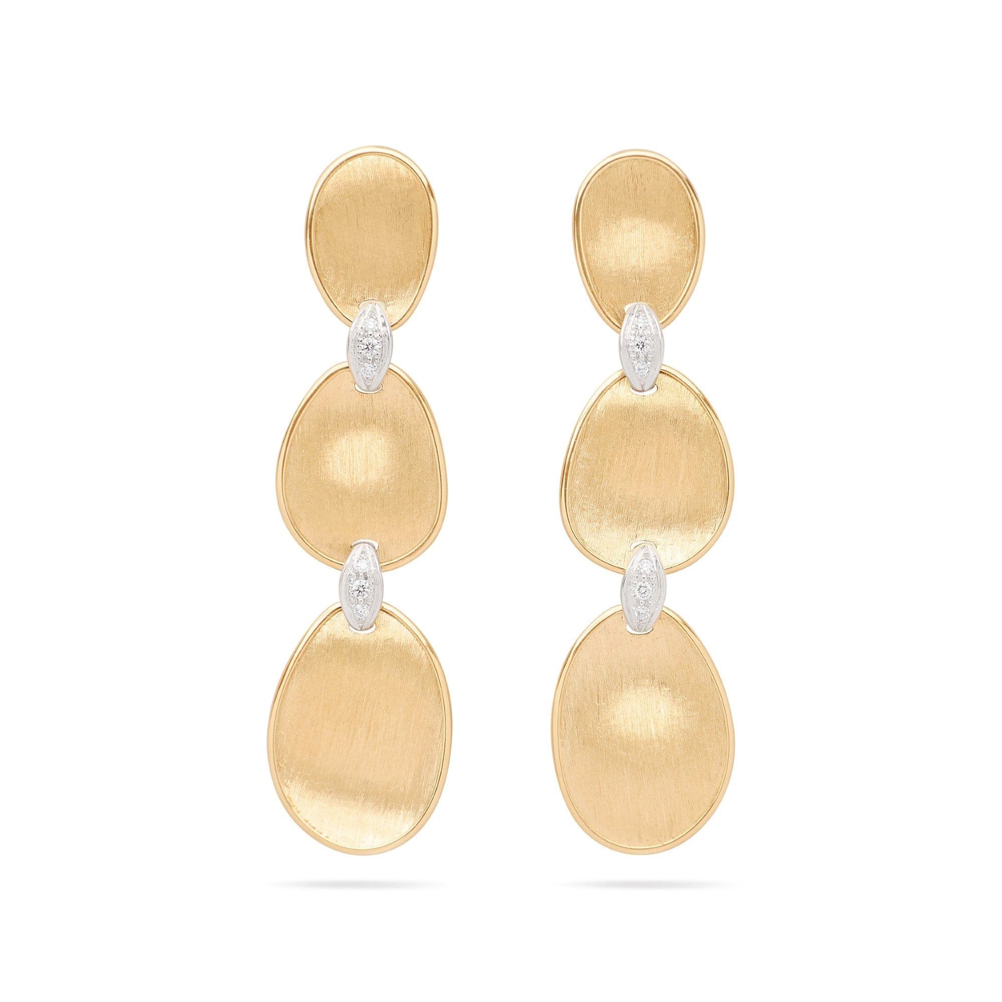 Marco Bicego 18K Yellow Gold Lunaria Triple Drop Pave Diamond Earrings