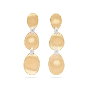 Marco Bicego 18K Yellow Gold Lunaria Triple Drop Pave Diamond Earrings