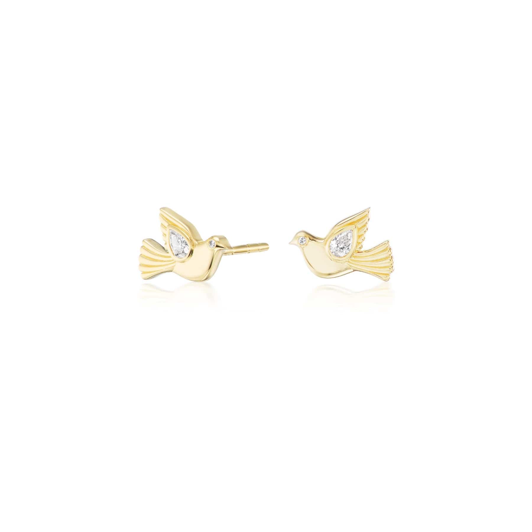 Sorellina 18K Yellow Gold Diamond Dove Stud Earrings