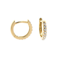 Three Stories 14K Yellow Gold Tiny Oval Pave Diamond Hoops
