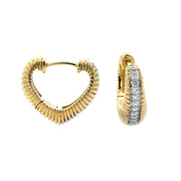 Three Stories 14K Yellow Gold Puffy Ruffled Diamond Heart Hoops
