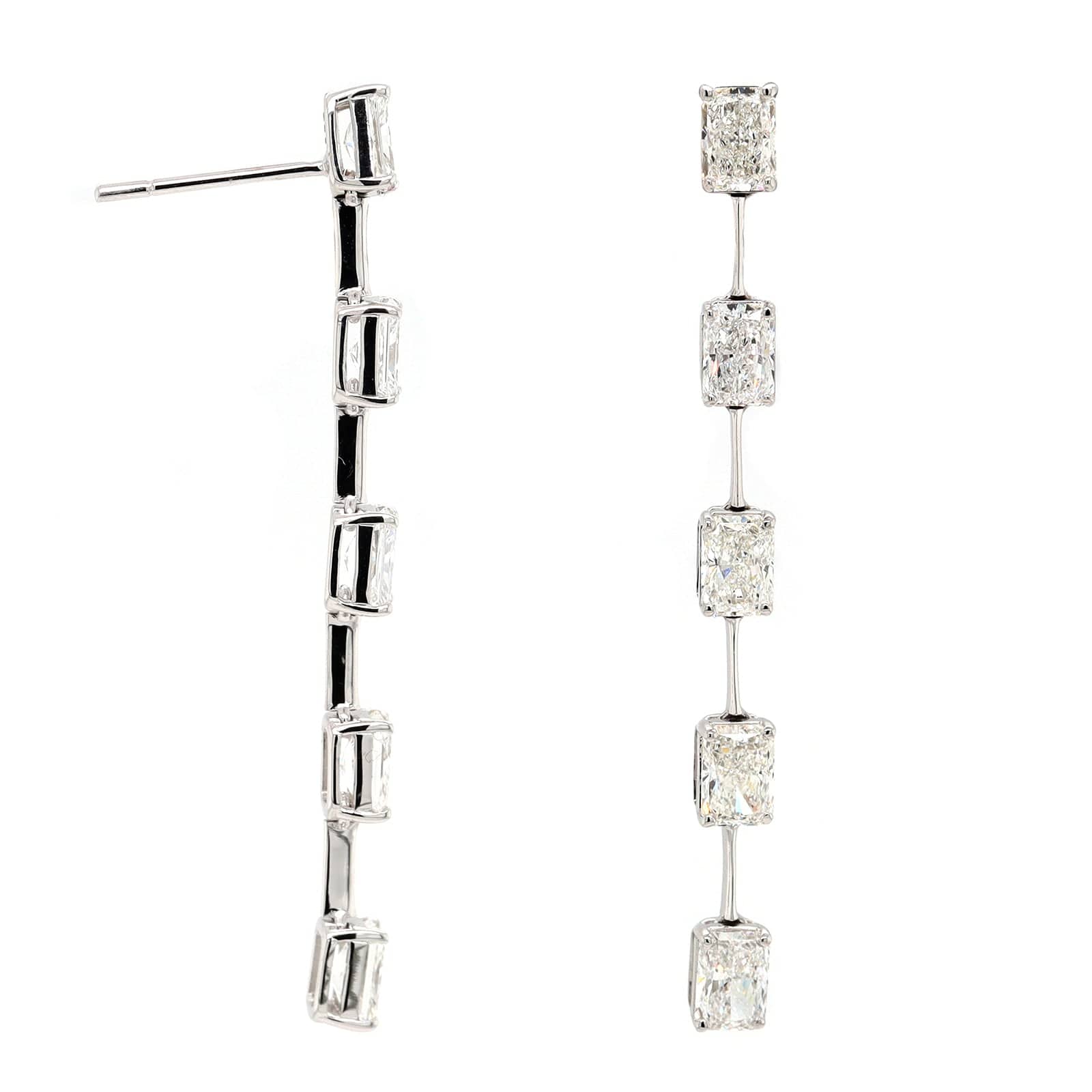 18K White Gold Radiant Cut Diamond Dangle Earrings
