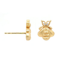 18K Yellow Gold Diamond Baby Bumble Bee Stud Earrings