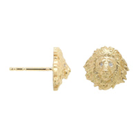 18K Yellow Gold Diamond Lion Head Stud Earrings