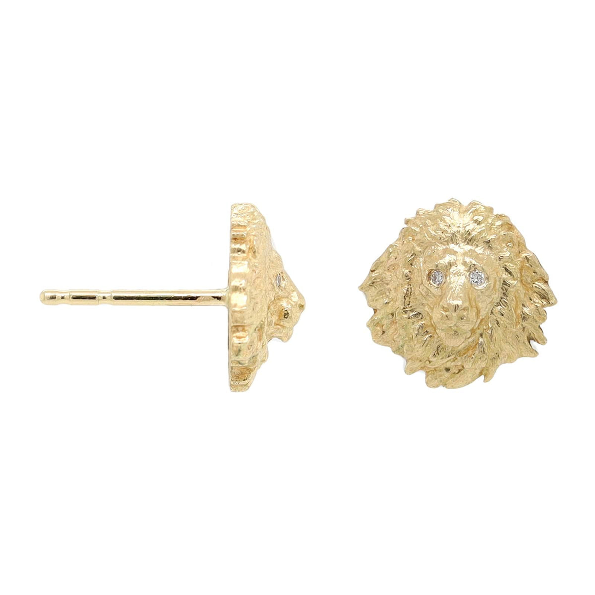18K Yellow Gold Diamond Lion Head Stud Earrings