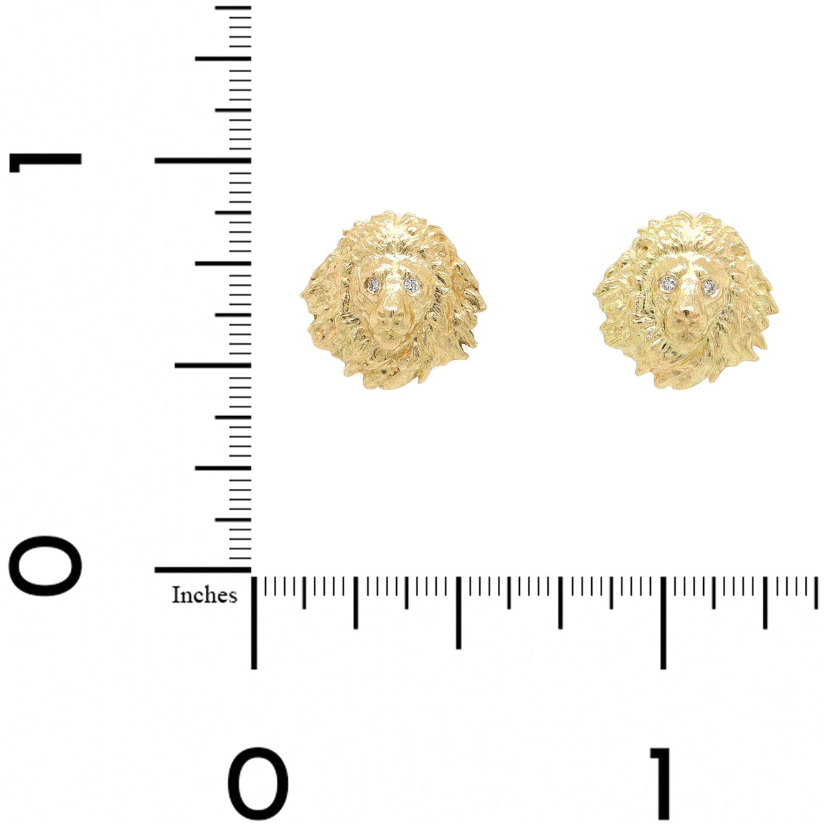 18K Yellow Gold Diamond Lion Head Stud Earrings