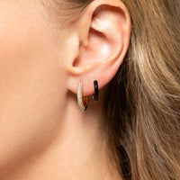 Emily P. Wheeler 18K Yellow Gold Baby Duo Black Enameled Diamond Hoop Earrings