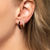 Emily P. Wheeler 18K Yellow Gold Baby Duo Black Enameled Diamond Hoop Earrings
