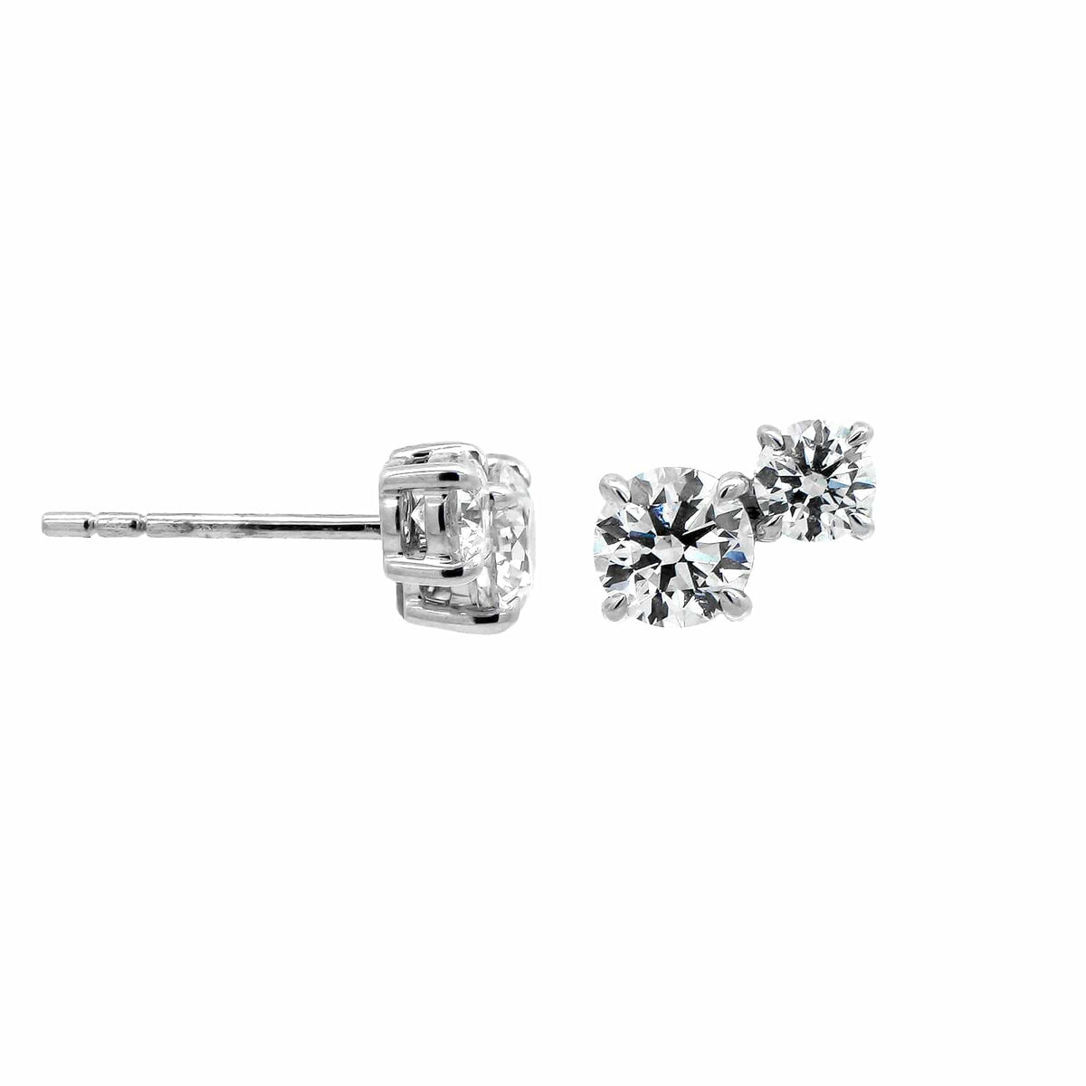 18K White Gold 2 Stone Round Diamond Stud Earrings