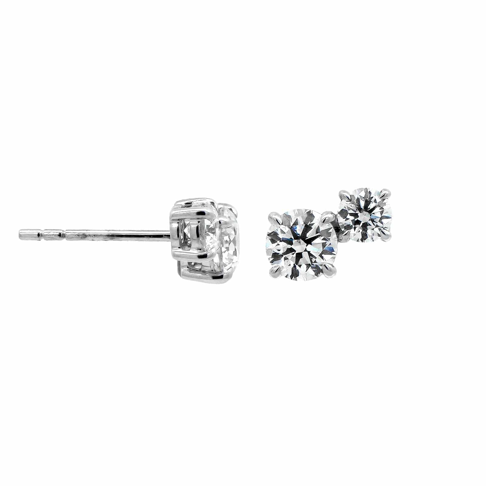 18K White Gold 2 Stone Round Diamond Stud Earrings