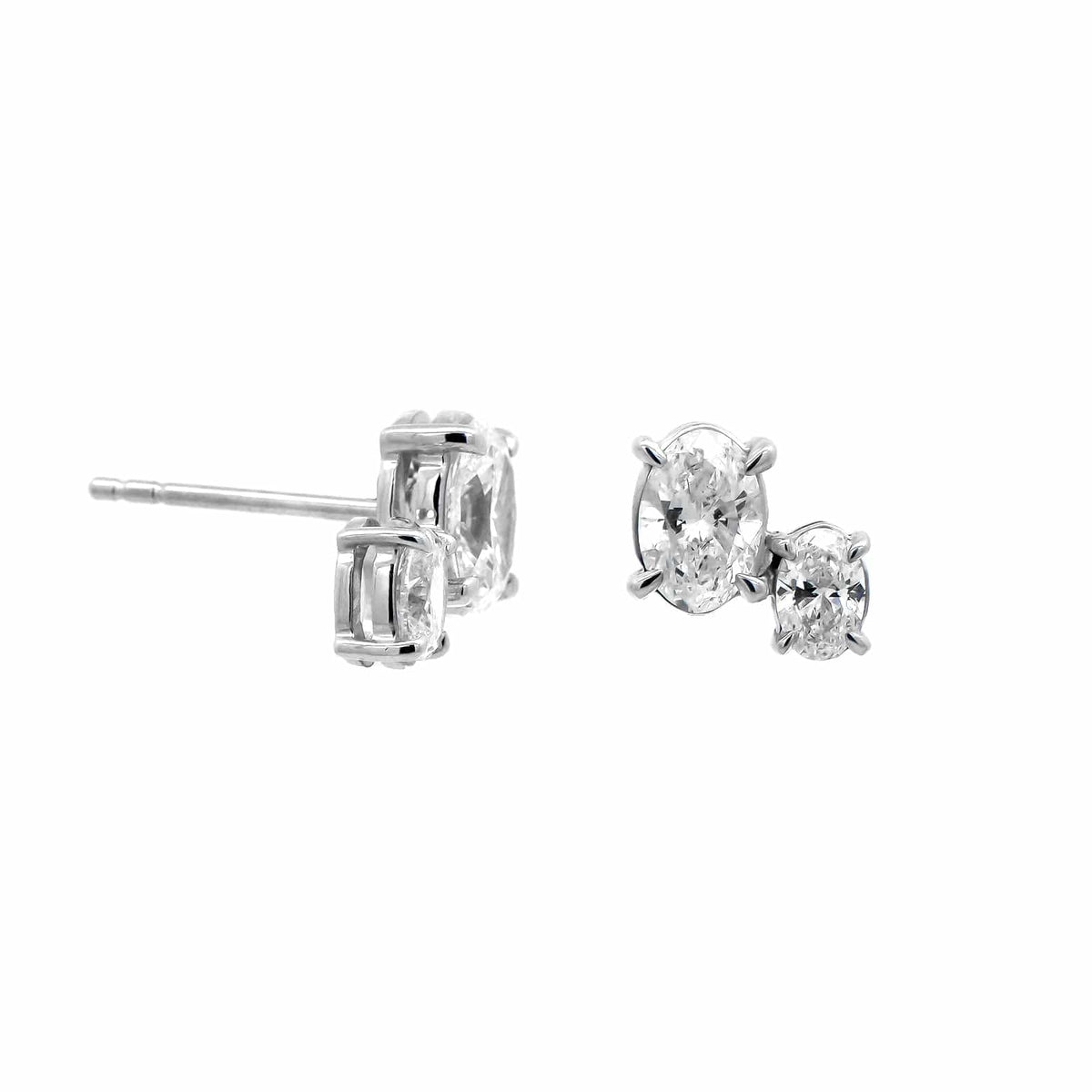 18K White Gold 2 Stone Oval Diamond Stud Earrings