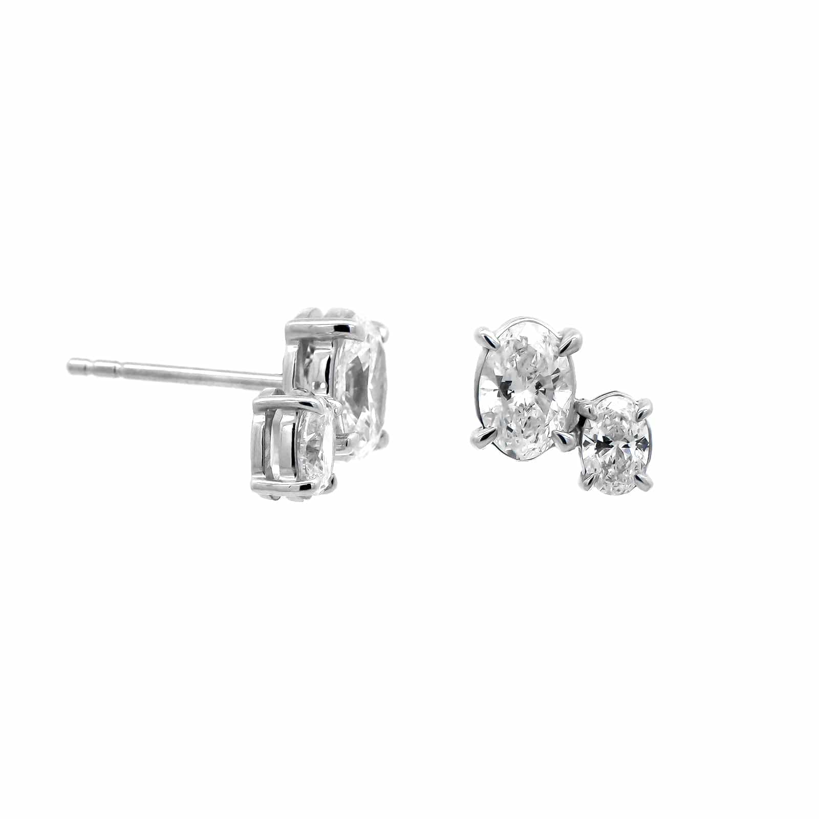 18K White Gold 2 Stone Oval Diamond Stud Earrings