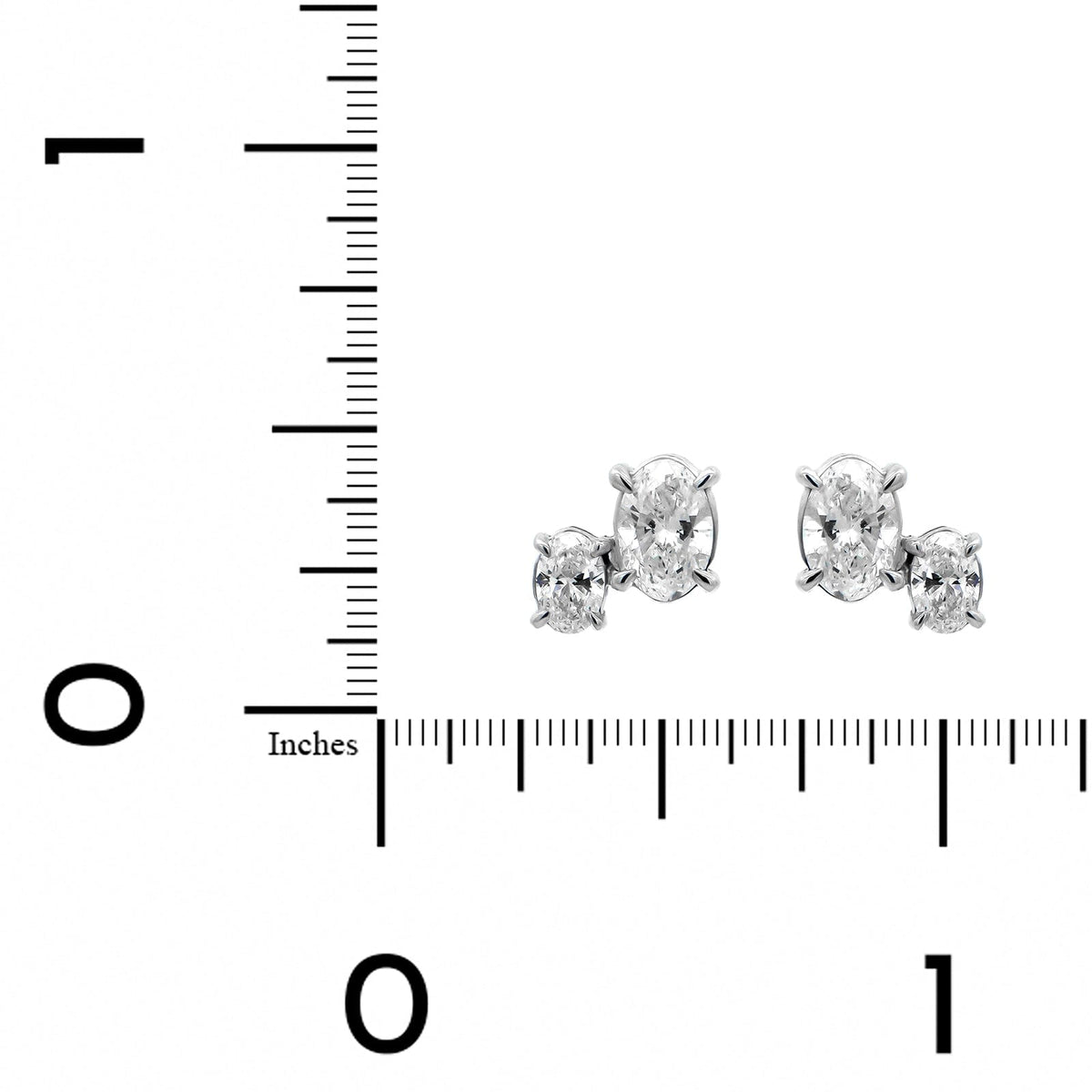 18K White Gold 2 Stone Oval Diamond Stud Earrings