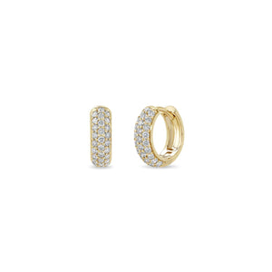 Zoe Chicco 14K Yellow Gold Wide Three Row Diamond Hinged Huggie Hoop Earrings