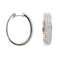 18K White Gold Pave Diamond Oval Hoop Earrings