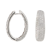 18K White Gold Inside Out Pave Diamond Oval Hoop Earrings