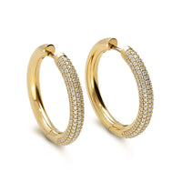 Leo Pizzo 18K Yellow Gold Pave Diamond Round Hoop Earrings