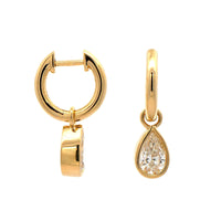 18K Yellow Gold Bezel Set Pear Shaped Diamond Huggie Earrings