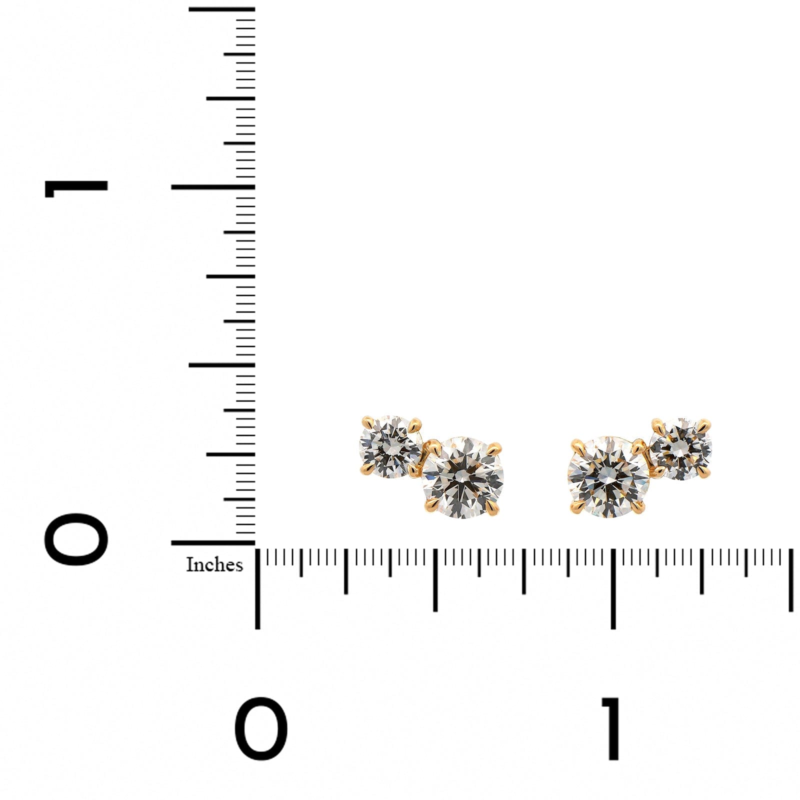 18K Yellow Gold 2 Stone Diamond Stud Earrings