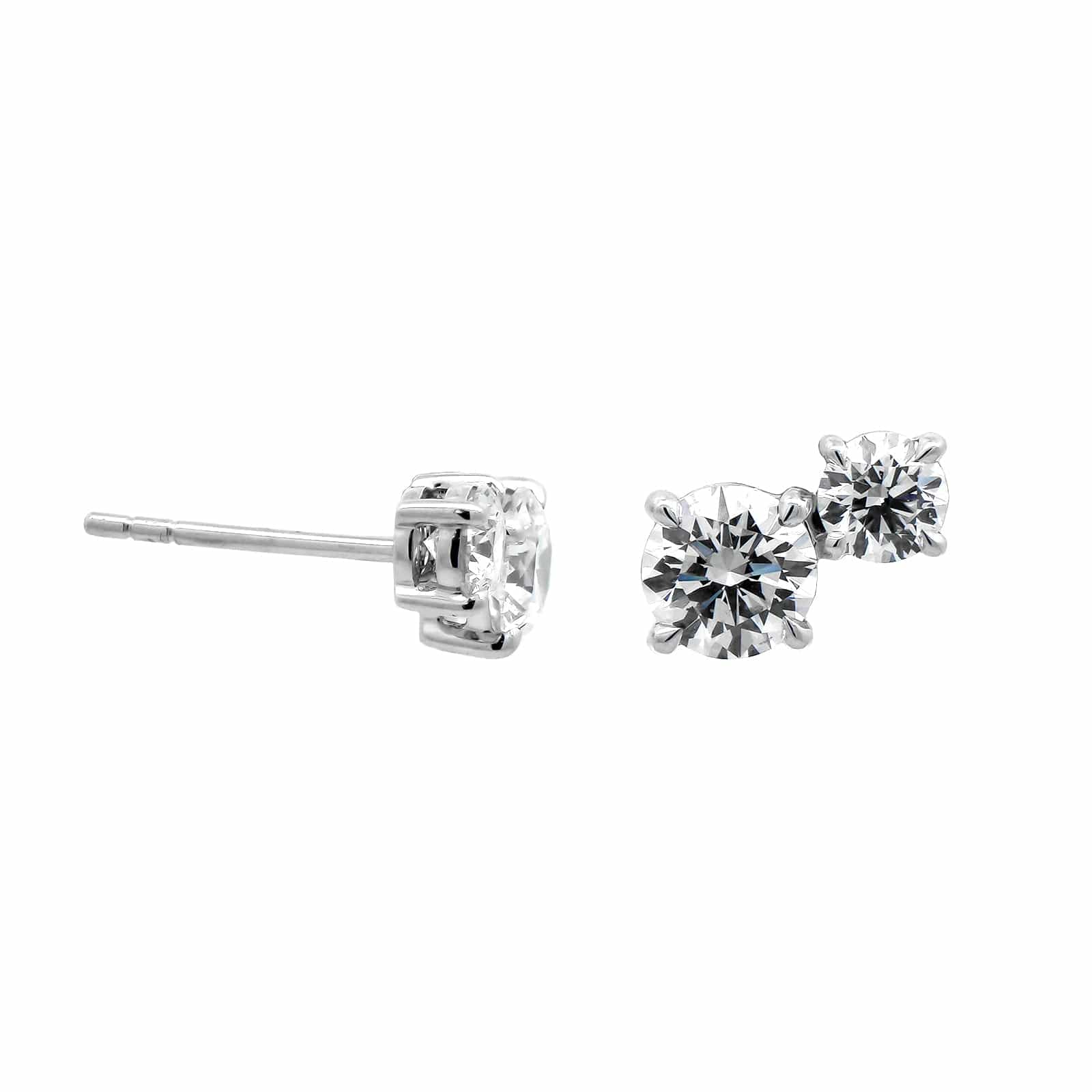 18K White Gold 2 Stone Diamond Stud Earrings