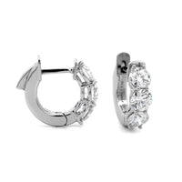 Platinum 3 Stone Round Diamond Huggie Earrings