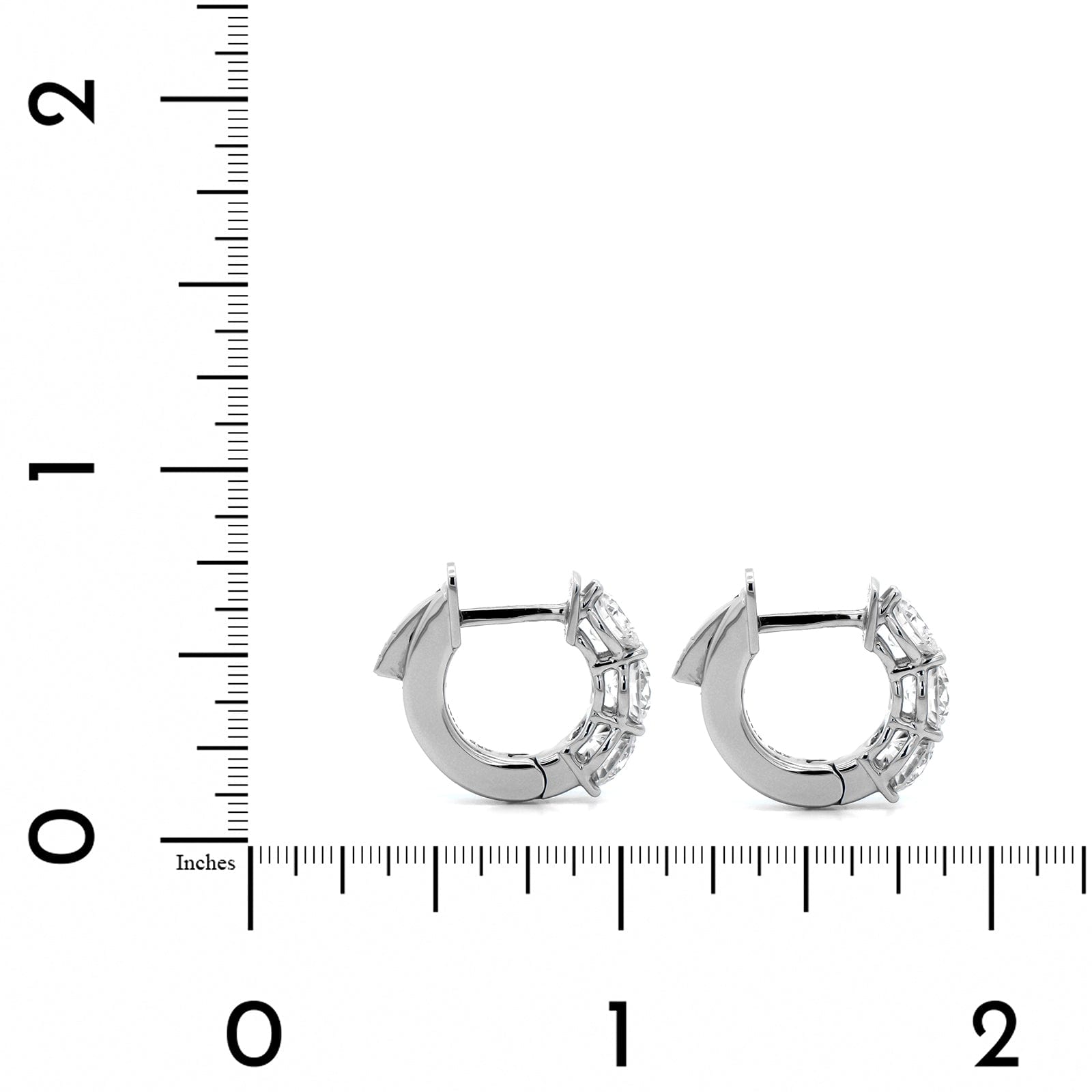 Platinum 3 Stone Round Diamond Huggie Earrings