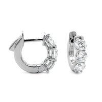 Platinum 3 Stone Round Diamond Huggie Earrings