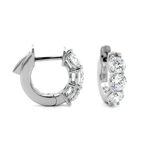 Platinum 3 Stone Round Diamond Huggie Earrings