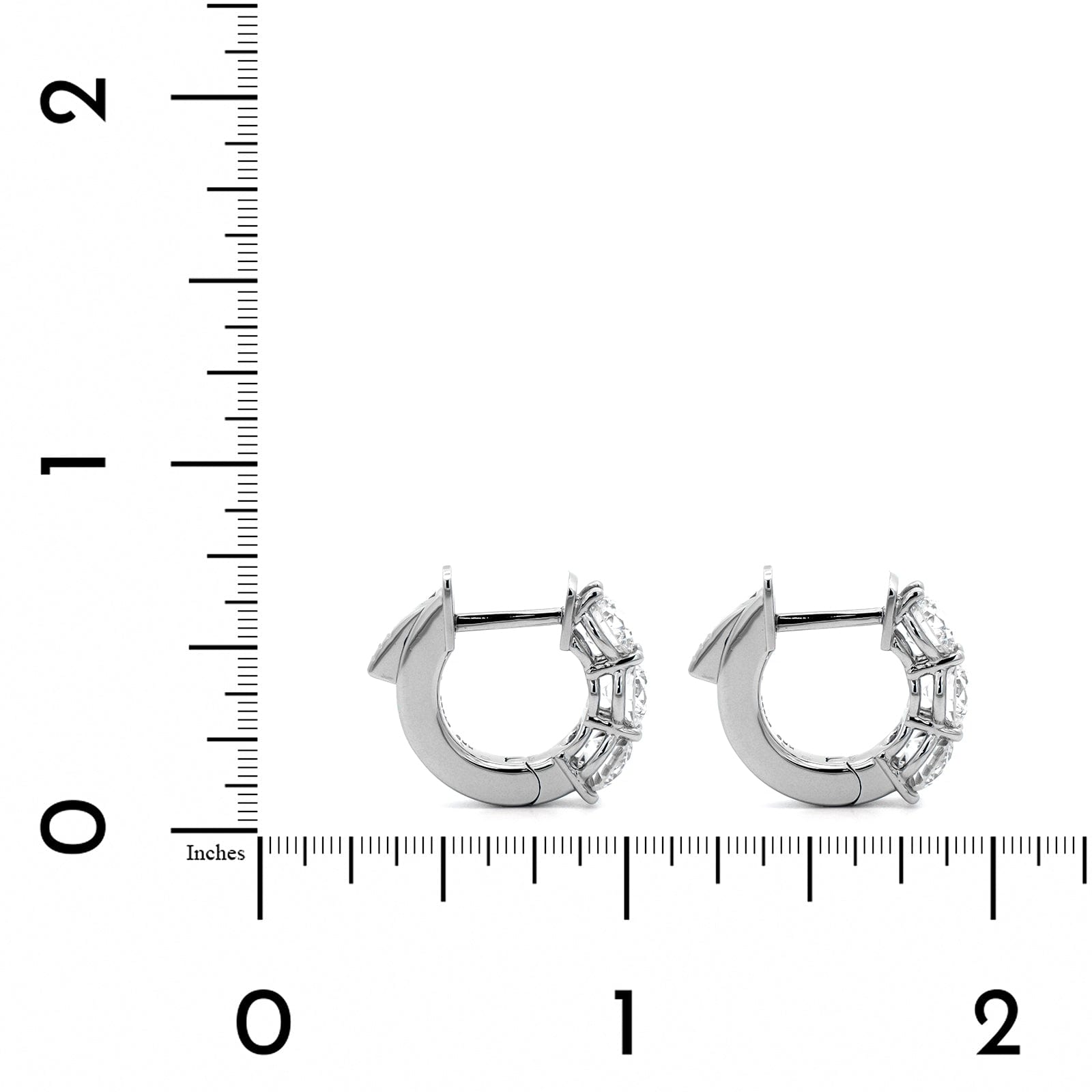 Platinum 3 Stone Round Diamond Huggie Earrings