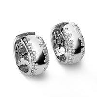 Leo Pizzo 18K White Gold Diamond Edge and Polished Huggie Earrings