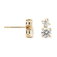 18K Yellow Gold 2 Stone Diamond Stud Earrings