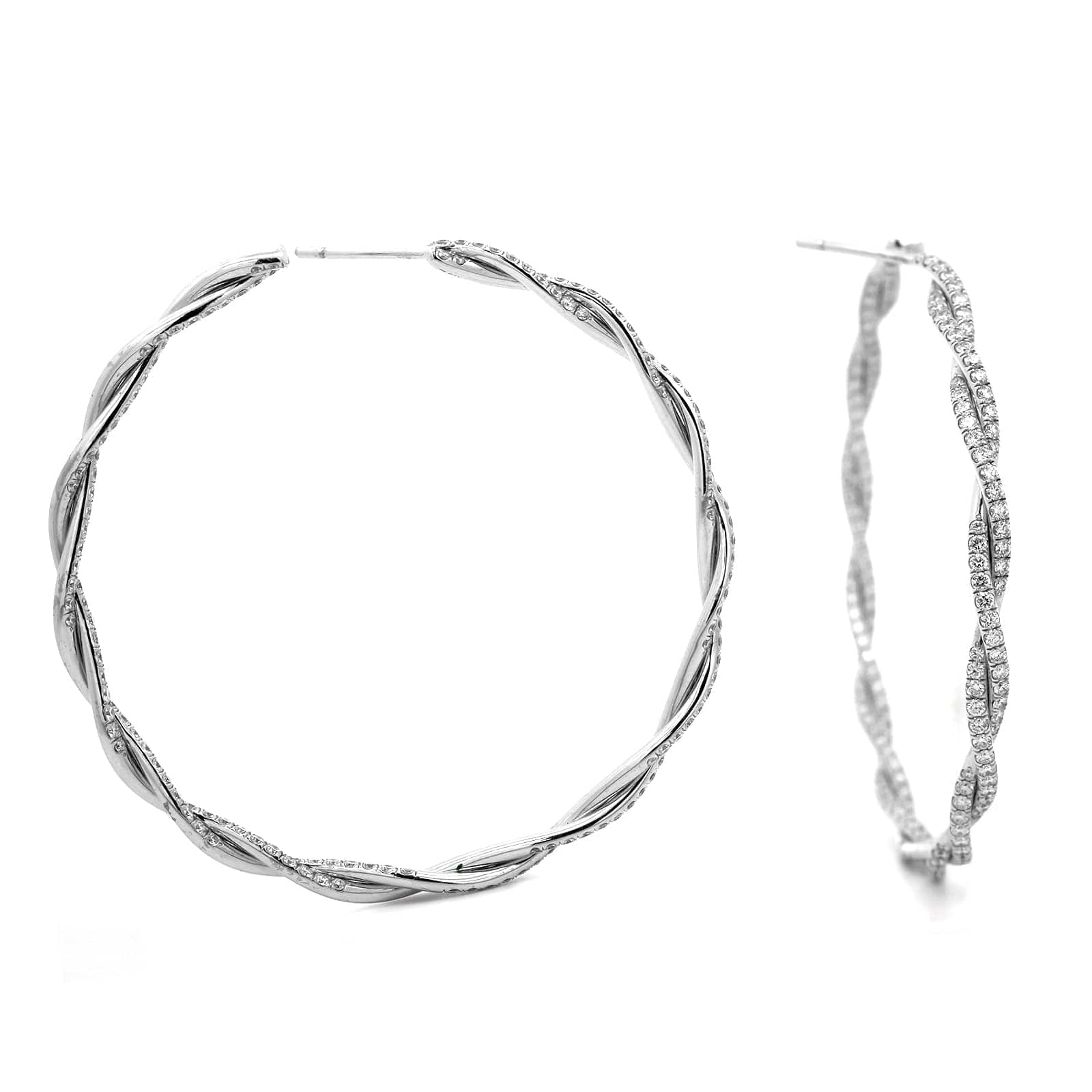 Eclat Jewels 18K White Gold Twisted Diamond Hoop Earrings