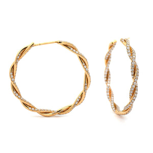 Eclat Jewels 18K Yellow Gold Twisted Diamond Hoop Earrings