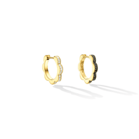 CADAR 18K Yellow Gold Small Triplet Black and White Diamond Hoop Earrings
