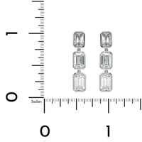 18K White Gold 3 Stone Emerald Cut Diamond Drop Earrings