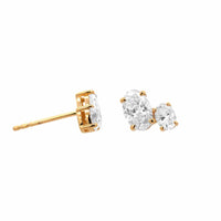 18K Yellow Gold 2 Stone Oval Diamond Stud Earrings