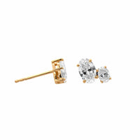 18K Yellow Gold 2 Stone Oval Diamond Stud Earrings